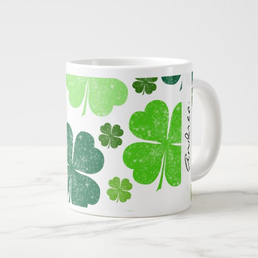Groene Klavers, Saint Patrick's Day, Jouw naam Extra Grote Mok (Voorkant rechts)