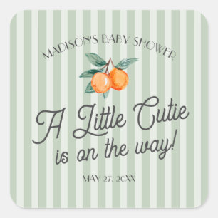 Groene kleine cutie op de weg Baby shower envelop Vierkante Sticker
