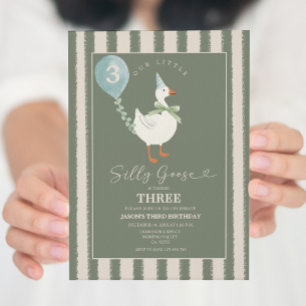 Groene kleine Gekke Goose Balloon Boy 3e verjaarda Kaart