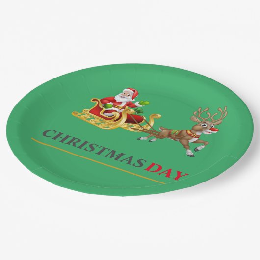 Groene kleurrijke Kerstdag 9"Rond Document Bord (Gekanteld)