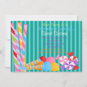 Groene kleurrijke partijen Snoep Sweet 16 Uitnodig Kaart