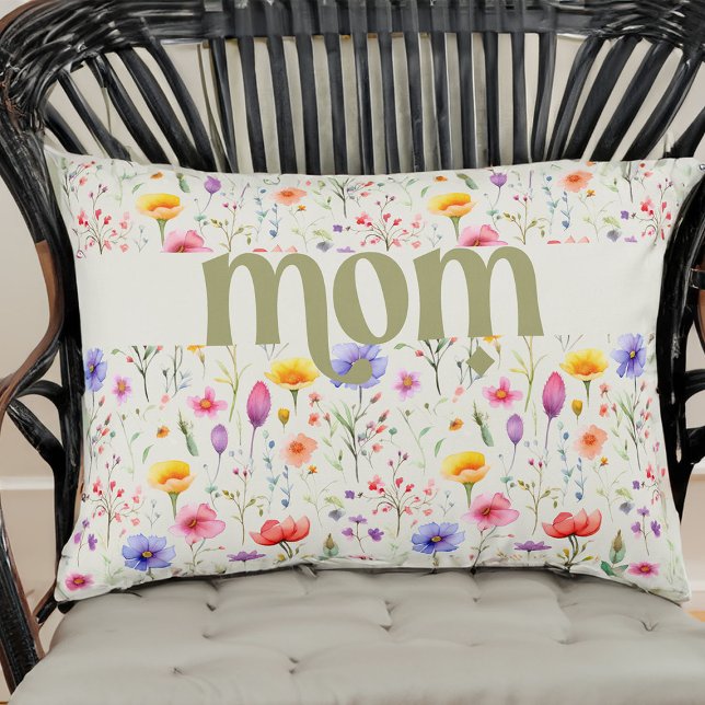  Groene Kleurrijke Wildflower Pattern Mam Accent Kussen (Mom accent pillow from my Mother's Day Wildflower Collection)