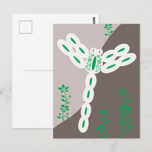 Groene Kleurspatten Vliegende Bloemendans Libel Briefkaart