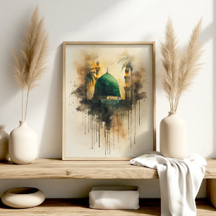 Groene Koepel Medina – Watercolor Islamitische Kun Poster
