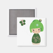 Groene Kokeshi Triplet Magnet Magneet (Voorkant / Achterkant)