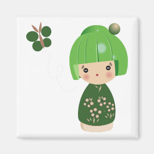 Groene Kokeshi Triplet Magnet Magneet