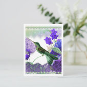 Groene kolibrie met bloemen, kant, parels briefkaart (Staand voorkant)