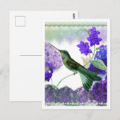 Groene kolibrie met bloemen, kant, parels briefkaart (Voorkant / Achterkant)
