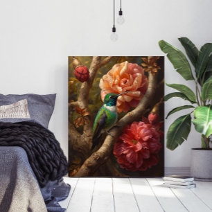 Groene Kolibrie Olie Schildering Bloemrijke Natuur Poster