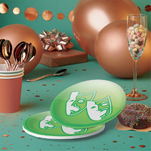 Groene Komedie- en Tragedie Drama Maskers Papieren Bordje