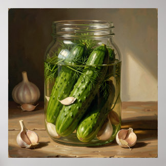 Groene Komkommers, Dille Takjes en Knoflookten Kun Poster