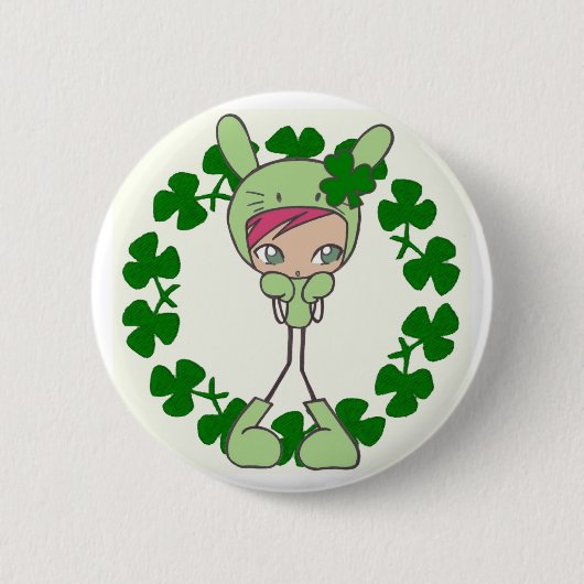 groene konijn ronde button 5,7 cm (Voorkant)