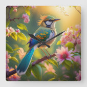 Groene kop Blauwgroen gevleugelde fantasievogel Vierkante Klok (Voorkant)