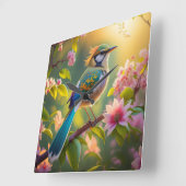 Groene kop Blauwgroen gevleugelde fantasievogel Vierkante Klok (Hoek)