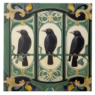 Groene Kraai Vogels Art Nouveau Art Deco Zwarte Vo Tegeltje