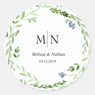 Groene krans bruiloft Monogram Sticker