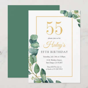 Groene Krans Chic Goud & Salie 55ste Verjaardag Kaart