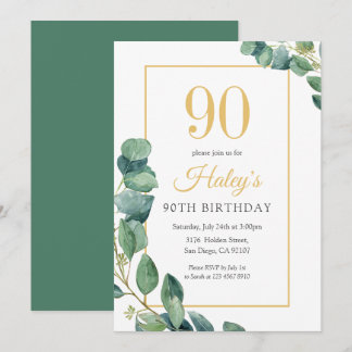 Groene Krans Chic Goud & Salie 90ste Verjaardag Kaart