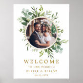 Groene krans foto botanisch goud bruiloft welkom poster (Voorkant)