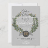Groene krans met monogram uitnodiging (Voorkant)