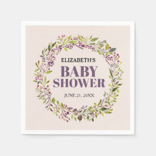 Groene krans paarse baby shower servet
