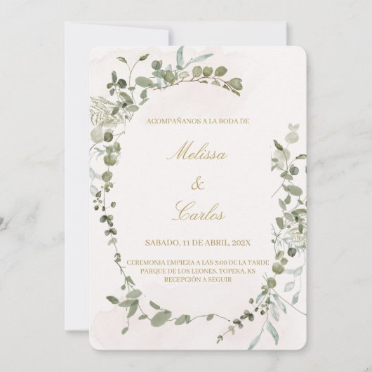 Groene krans Spaanse bruiloft uitnodiging (Voorkant)