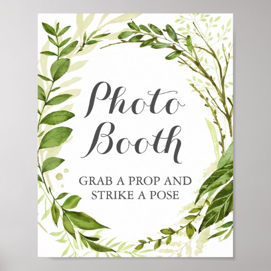 Groene Krans Trouw Foto Booth Bord, Rustieke Blad Poster (Voorkant)