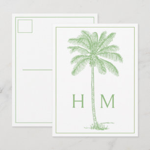 Groene Kust Palmetto Palm Monogram Briefkaart