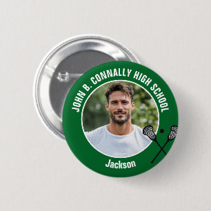Groene Lacrosse Speler Foto Hoge School Geest Ronde Button 5,7 Cm