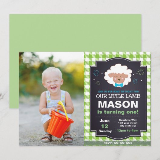 Groene Lamb - uitnodiging op vrijdag met foto (Voorkant / Achterkant)