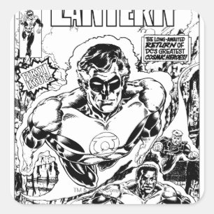 Groene lampjes vliegen, zwart en wit vierkante sticker