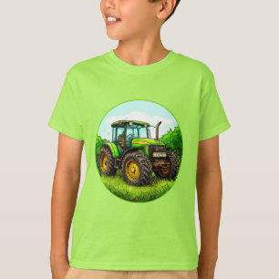 Groene landbouwtrekker op een grasveld t-shirt