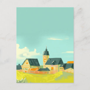 Groene landschappelijke natuur en huizen briefkaart