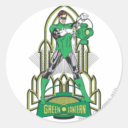 Groene Lantaarn met letters Ronde Sticker (Voorkant)