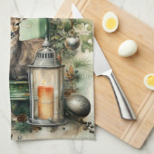 Groene  lantaarn Stag Boeken Kerst Theedoek (Quarter Fold)