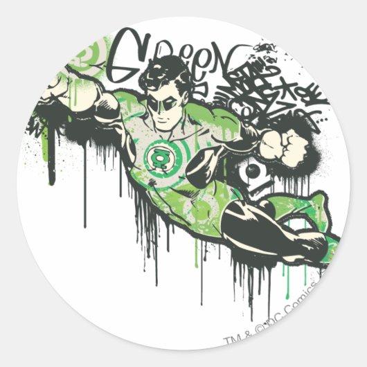 Groene lantern Graffiti Character Ronde Sticker (Voorkant)