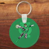Groene Lantern met Logo Achtergrond Sleutelhanger (Voorkant)