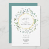 Groene laurierkrans goud geometrisch bruiloft kaart (Voorkant / Achterkant)