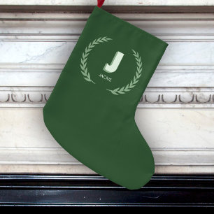 Groene Lauwerierkrans Letter J Monogram Grote Kerstsok
