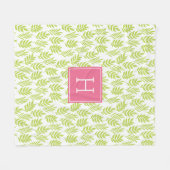Groene lederen patroon en roze monogram fleece deken (Voorkant (Horizontaal))