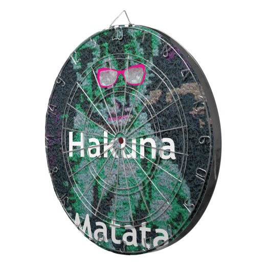 Groene leeuw met roze bril "Hakuna Matata" Art Dartbord (Voorkant Rechts)