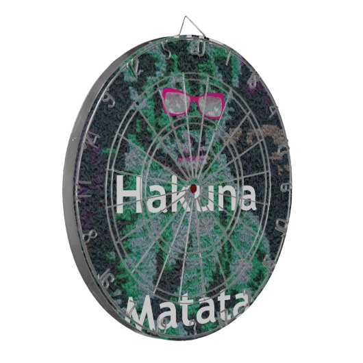 Groene leeuw met roze bril "Hakuna Matata" Art Dartbord (Voorkant Links)