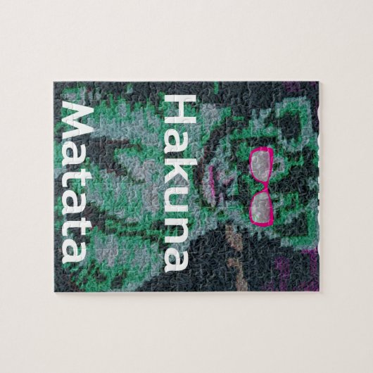 Groene leeuw met roze bril "Hakuna Matata" Art Legpuzzel (Horizontaal)