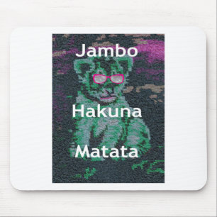 Groene leeuw met roze bril "Hakuna Matata" Art Muismat