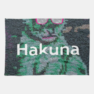 Groene leeuw met roze bril "Hakuna Matata" Art Theedoek