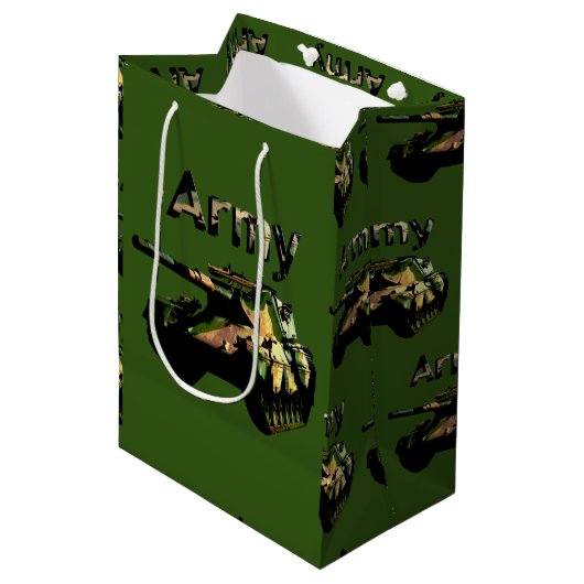 Groene legertank, middelgrote Gift Bag Medium Cadeauzakje (Voorkant Gekanteld)