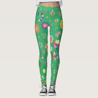 Groene Legging Multi bloemen