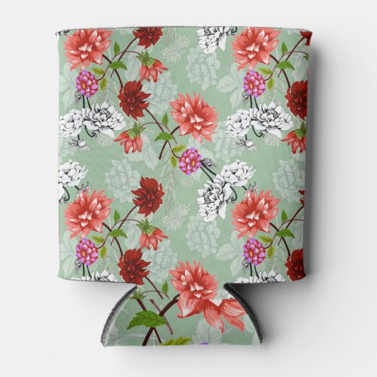 Groene Lente Bloemen: Hand getrokken Blikjeskoeler (Voorkant)