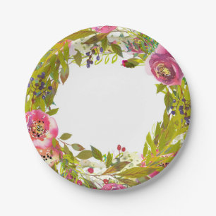 Groene Lente Roze Bloemige Bloemen Bruiloft Papieren Bordje