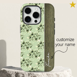 Groene lentebloemen houten custom naam iPhone 16 pro hoesje